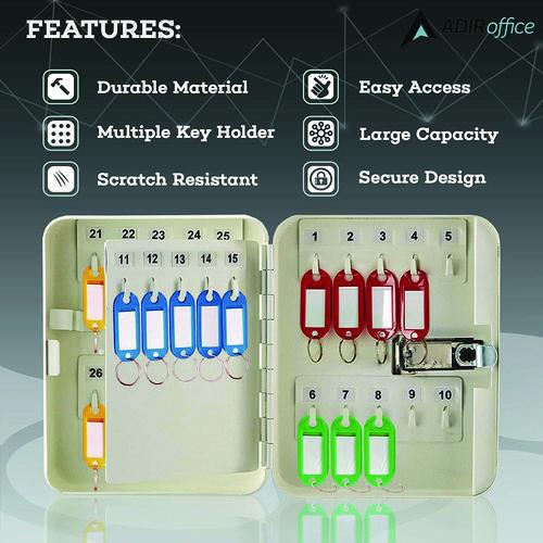 Picture of Steel Heavy-Duty Key Cabinet with Combination Lock, 30-Key, 6.4 x 3 x 8, Stainless Steel 304, White