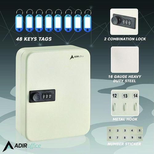 Picture of Steel Heavy-Duty Key Cabinet with Combination Lock, 30-Key, 6.4 x 3 x 8, Stainless Steel 304, White