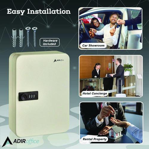 Picture of Steel Heavy-Duty Key Cabinet with Combination Lock, 48-Key, 7.1 x 3 x 10, Stainless Steel 304, White