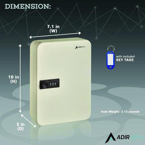 Picture of Steel Heavy-Duty Key Cabinet with Combination Lock, 48-Key, 7.1 x 3 x 10, Stainless Steel 304, White