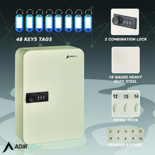 Picture of Steel Heavy-Duty Key Cabinet with Combination Lock, 48-Key, 7.1 x 3 x 10, Stainless Steel 304, White