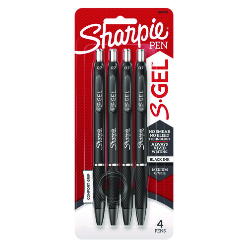 S-GEL+HIGH-PERFORMANCE+GEL+PEN%2C+RETRACTABLE%2C+MEDIUM+0.7+MM%2C+BLACK+INK%2C+BLACK+BARREL%2C+4%2FPACK