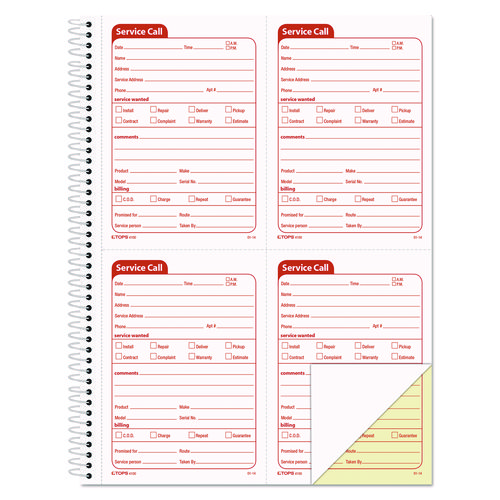 Picture of Service Call Book, Two-Part Carbonless, 5.5 x 3.88, 4 Forms/Sheet, 200 Forms Total