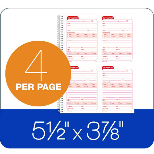 Picture of Service Call Book, Two-Part Carbonless, 5.5 x 3.88, 4 Forms/Sheet, 200 Forms Total