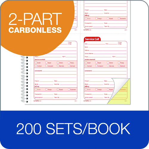 Picture of Service Call Book, Two-Part Carbonless, 5.5 x 3.88, 4 Forms/Sheet, 200 Forms Total