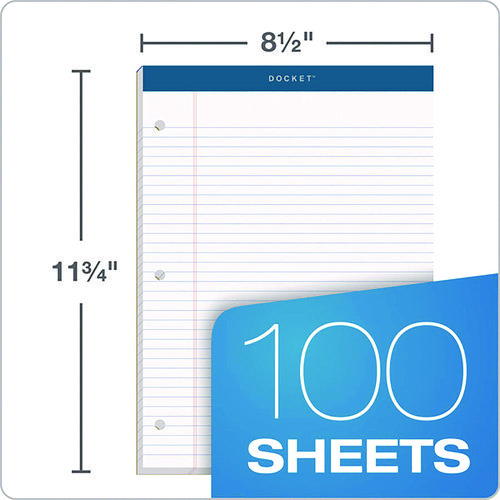 Picture of Double Docket Ruled Pads with Extra Sturdy Back, Medium/College Rule, 100 White 8.5 x 11.75 Sheets