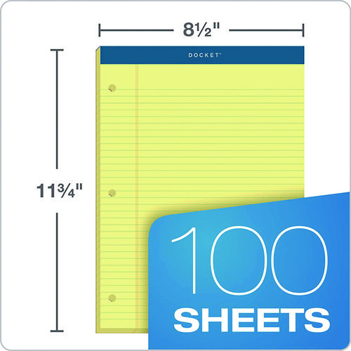 Picture of Double Docket Ruled Pads with Extra Sturdy Back, Medium/College Rule, 100 Canary-Yellow 8.5 x 11.75 Sheets