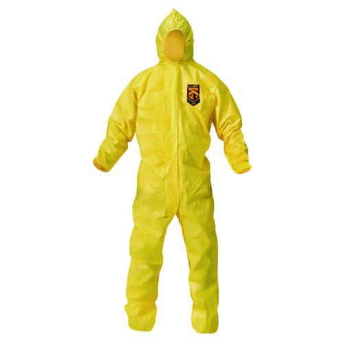 Picture of A70 Chemical Spray Protection Coveralls, Elastic Wrists, Ankles, Hood, 4X-Large, Yellow, 12/Carton