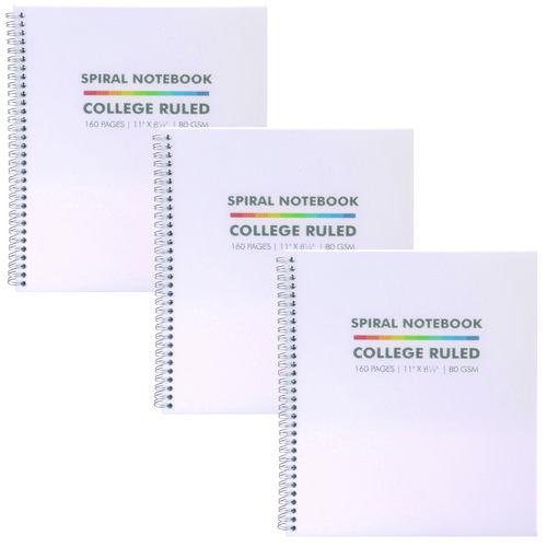 Picture of Letter Size Notebook, 1-Subject, Medium/College Rule, White Cover, (80) 11 x 8.5 Sheets, 3/Pack