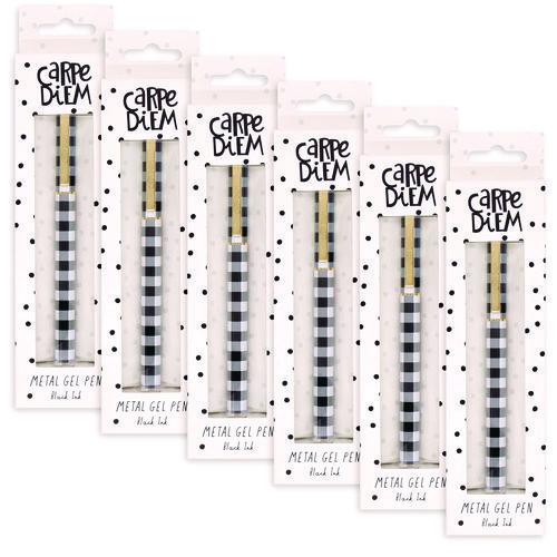 Picture of Carpe Diem Metal Gel Pen, Stick, Medium 0.7 mm, Black Ink, Black/White Check Barrel, 6/Pack