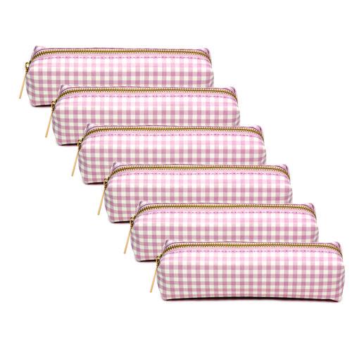 Picture of Pencil Case, 7.9" x 2" x 2", Pink/White Check
