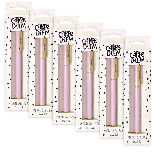 Picture of Carpe Diem Metal Gel Pen, Stick, Medium 0.7 mm, Black Ink, Pink Barrel, 6/Pack