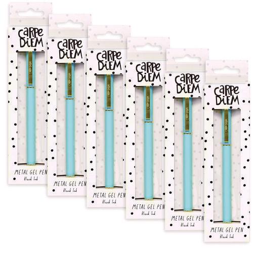 Picture of Carpe Diem Metal Gel Pen, Stick, Medium 0.7 mm, Black Ink, Blue Barrel, 6/Pack