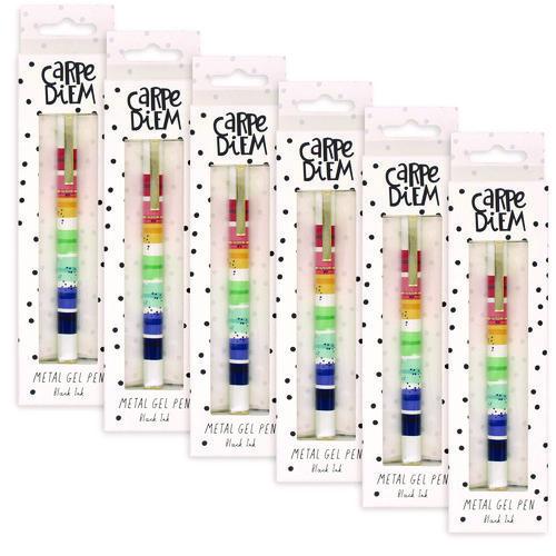 Picture of Carpe Diem Metal Gel Pen, Stick, Medium 0.7 mm, Black Ink, Color Wash Multicolor Barrel, 6/Pack