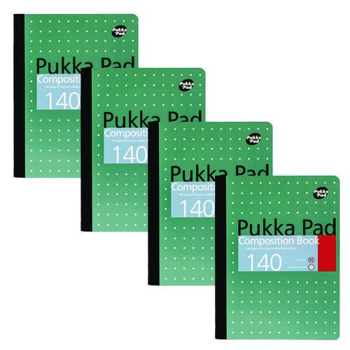 Picture of Composition Book, Medium/College Rule, Metallic Green/White Cover, (70) 9.75 x 7.5 Sheets, 4/Pack