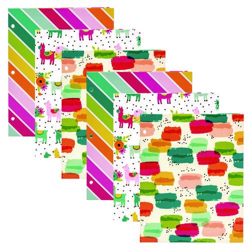 Picture of Two-Pocket Portfolio Folder, 1" Capacity, 9.6 x 11.9, Brush Strokes/Llamas/Stripes, 6/Pack