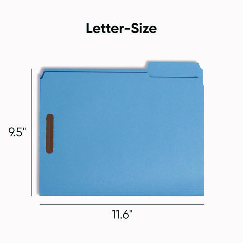 Picture of Top Tab Colored Fastener Folders, 0.75" Expansion, 2 Fasteners, Letter Size, Blue Exterior, 50/Box