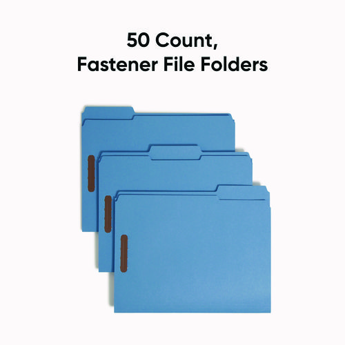 Picture of Top Tab Colored Fastener Folders, 0.75" Expansion, 2 Fasteners, Letter Size, Blue Exterior, 50/Box