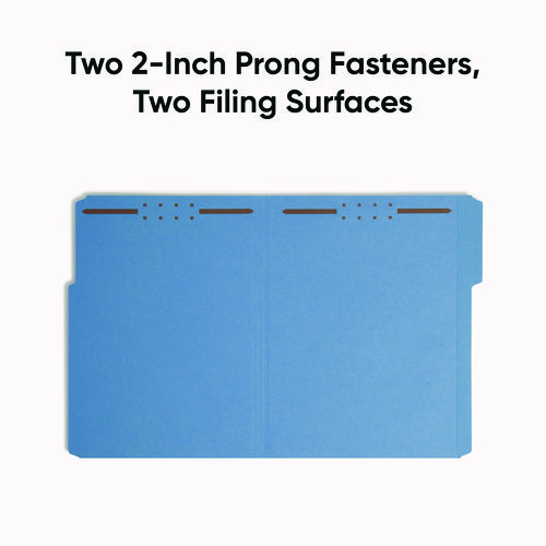 Picture of Top Tab Colored Fastener Folders, 0.75" Expansion, 2 Fasteners, Letter Size, Blue Exterior, 50/Box