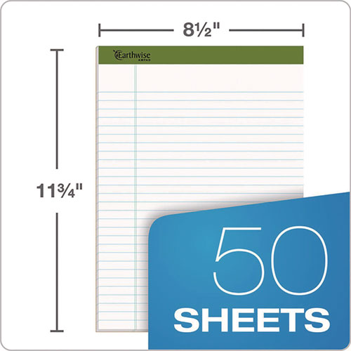 Picture of Earthwise by Ampad Recycled Writing Pad, Wide/Legal Rule, Politex Green Headband, 50 White 8.5 x 11.75 Sheets, Dozen