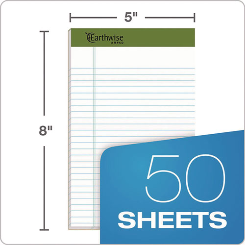 Picture of Earthwise by Ampad Recycled Writing Pad, Narrow Rule, Politex Green Headband, 50 White 5 x 8 Sheets, Dozen