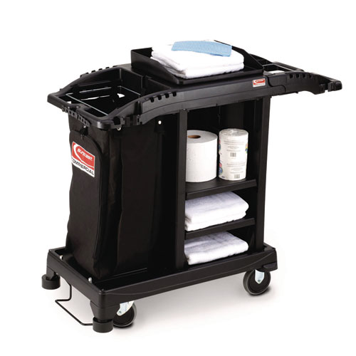 Picture of Compact Standard Housekeeping Cart, Plastic, 1 Shelf, 23.25" x 53.18" x 46.57", Black