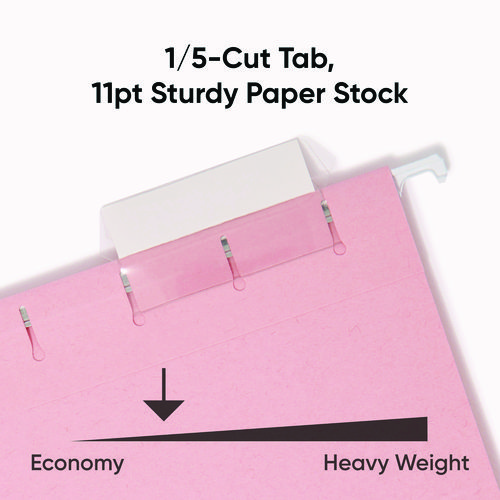 Picture of Colored Hanging File Folders with 1/5 Cut Tabs, Letter Size, 1/5-Cut Tabs, Pink, 25/Box