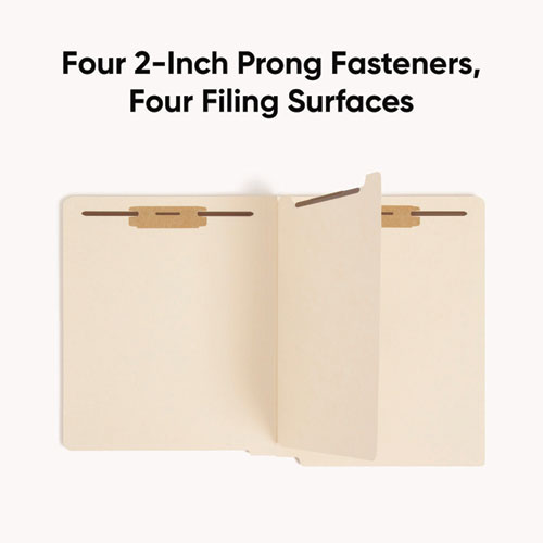 Picture of Fastener Folder with Divider, 0.75" Expansion, 1 Divider, 4 Fasteners, Letter Size, Manila Exterior, 50/Box