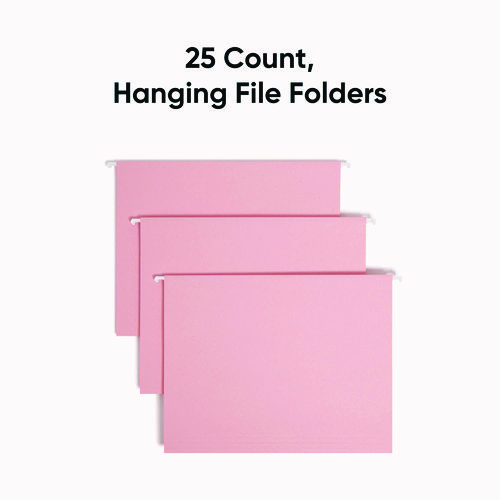 Picture of Colored Hanging File Folders with 1/5 Cut Tabs, Letter Size, 1/5-Cut Tabs, Pink, 25/Box