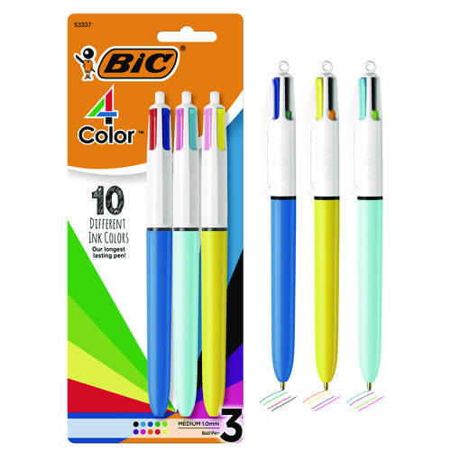 Picture of 4-Color Multi-Color Ballpoint Pen, Retractable, Medium 1 mm, Assorted Ink, Assorted Barrels, 3/Pack