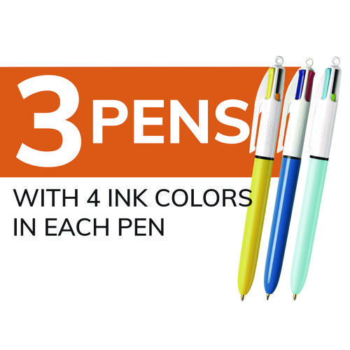 Picture of 4-Color Multi-Color Ballpoint Pen, Retractable, Medium 1 mm, Assorted Ink, Assorted Barrels, 3/Pack