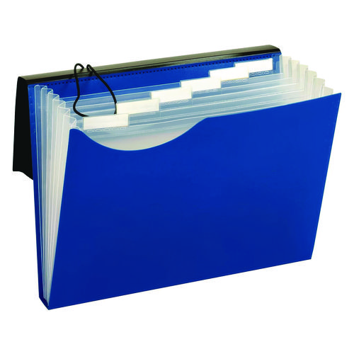 Picture of Seven-Pocket Poly Expanding File, 1" Expansion, 7 Sections, Elastic Cord Closure, 1/6-Cut Tabs, Letter Size, Blue