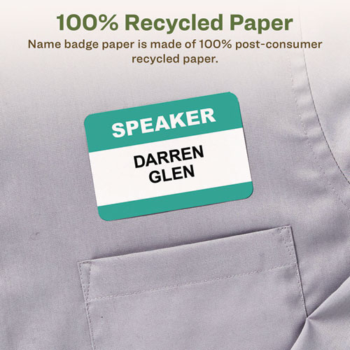 Picture of EcoFriendly Adhesive Name Badge Labels, 3.38 x 2.33, White, 80/Pack