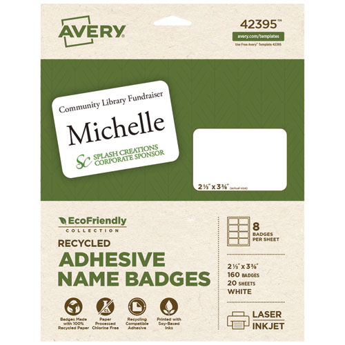 Ecofriendly+Adhesive+Name+Badge+Labels%2C+3.38+X+2.33%2C+White%2C+160%2Fbox