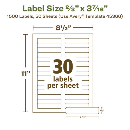 Picture of EcoFriendly Permanent File Folder Labels, 0.66 x 3.44, White, 30/Sheet, 50 Sheets/Pack