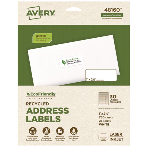 Ecofriendly+Mailing+Labels%2C+Inkjet%2Flaser+Printers%2C+1+X+2.63%2C+White%2C+30%2Fsheet%2C+25+Sheets%2Fpack