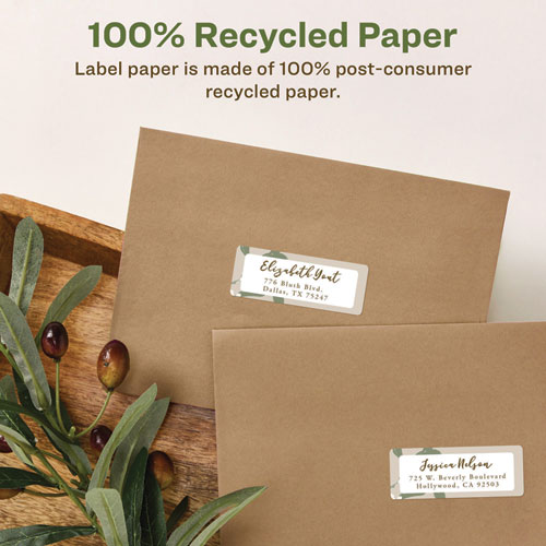 Picture of EcoFriendly Mailing Labels, Inkjet/Laser Printers, 1 x 2.63, White, 30/Sheet, 25 Sheets/Pack