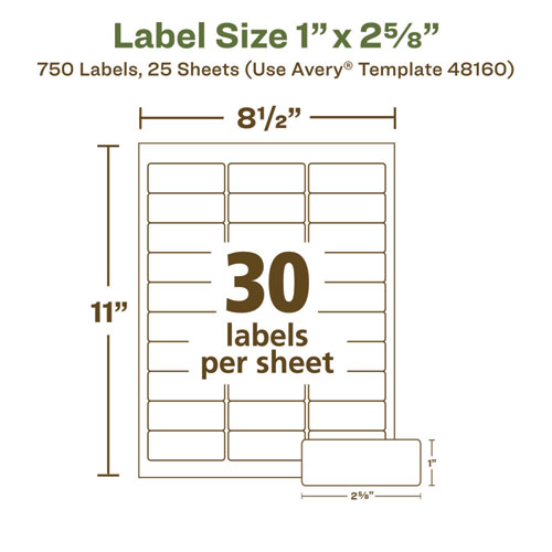 Picture of EcoFriendly Mailing Labels, Inkjet/Laser Printers, 1 x 2.63, White, 30/Sheet, 25 Sheets/Pack