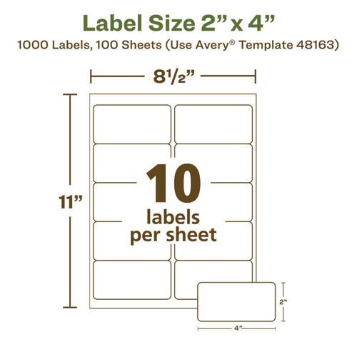 Picture of EcoFriendly Mailing Labels, Inkjet/Laser Printers, 2 x 4, White, 10/Sheet, 100 Sheets/Pack