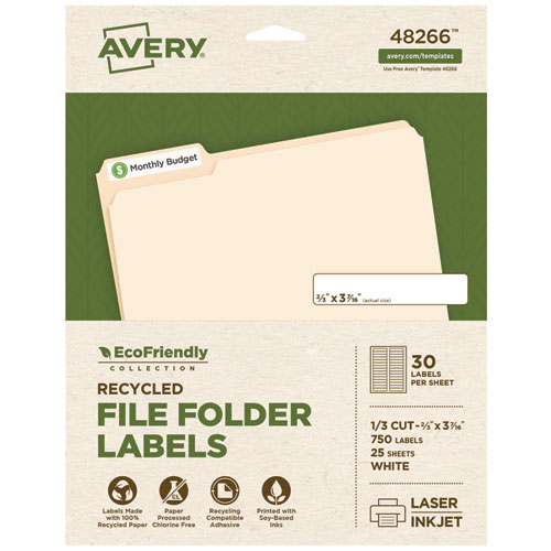 Picture of EcoFriendly Permanent File Folder Labels, 0.66 x 3.44, White, 30/Sheet, 25 Sheets/Pack