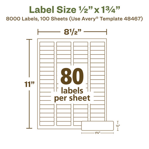 Picture of EcoFriendly Mailing Labels, Inkjet/Laser Printers, 0.5 x 1.75, White, 80/Sheet, 100 Sheets/Pack