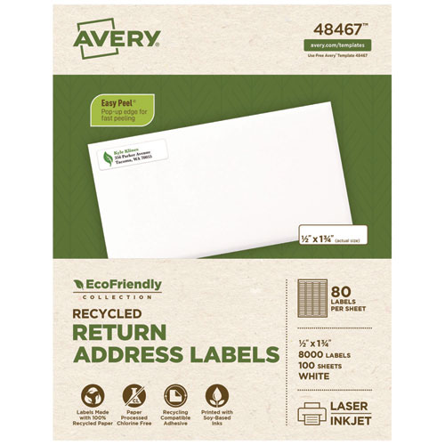 Picture of EcoFriendly Mailing Labels, Inkjet/Laser Printers, 0.5 x 1.75, White, 80/Sheet, 100 Sheets/Pack