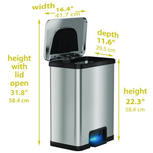 Picture of Step Pedal-Sensor Trash Can, 13 gal, Plastic/Stainless Steel, Silver/Black