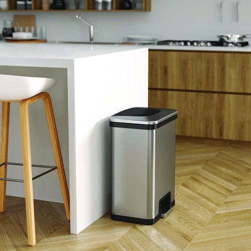 Picture of Step Pedal-Sensor Trash Can, 13 gal, Plastic/Stainless Steel, Silver/Black