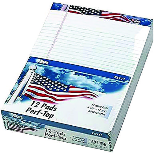 Picture of American Pride Writing Pad, Narrow Rule, Red/White/Blue Headband, 50 White 5 x 8 Sheets, 12/Pack