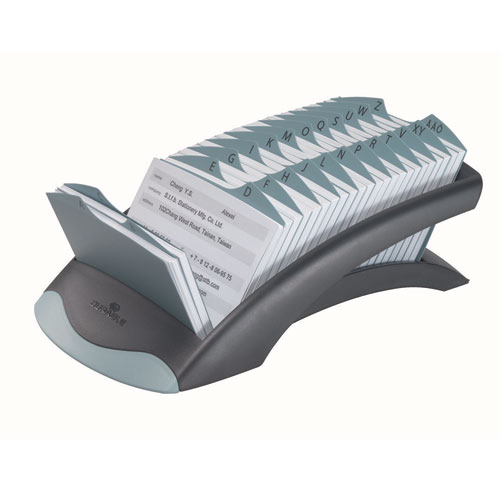 Picture of TELINDEX Desk Address Card File, Holds 500 2.88 x 4.13 Cards, 5.13 x 9.31 x 3.56, Plastic, Graphite/Black