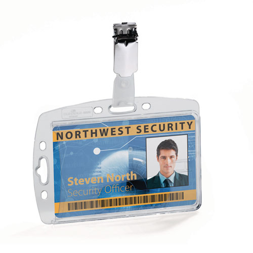 Picture of ID/Security Card Holder Set, Vertical/Horizontal, Clip, Clear, 25/Pack