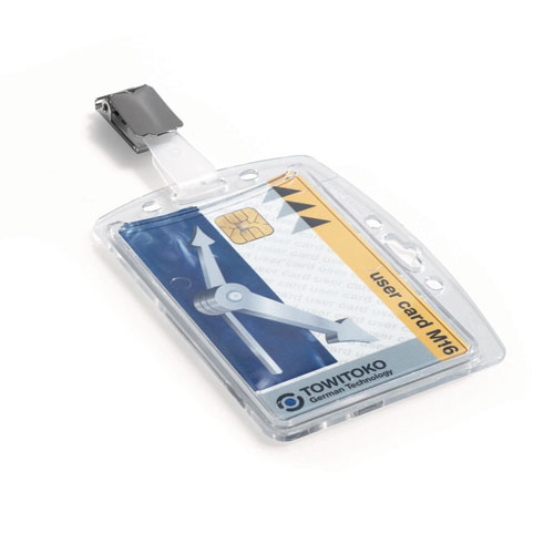 Picture of ID/Security Card Holder Set, Vertical/Horizontal, Clip, Clear, 25/Pack