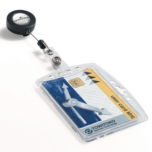 Picture of ID/Security Card Holder Set, Vertical/Horizontal, Reel, Clear, 10/Pack