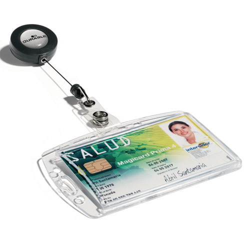 Picture of ID/Security Card Holder Set, Vertical/Horizontal, Reel, Clear, 10/Pack